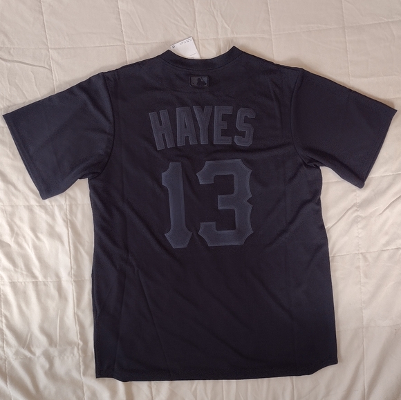 Nike Pittsburgh Pirates Ke'Bryan Hayes Jersey black gray men's size LARGE - Picture 8 of 9